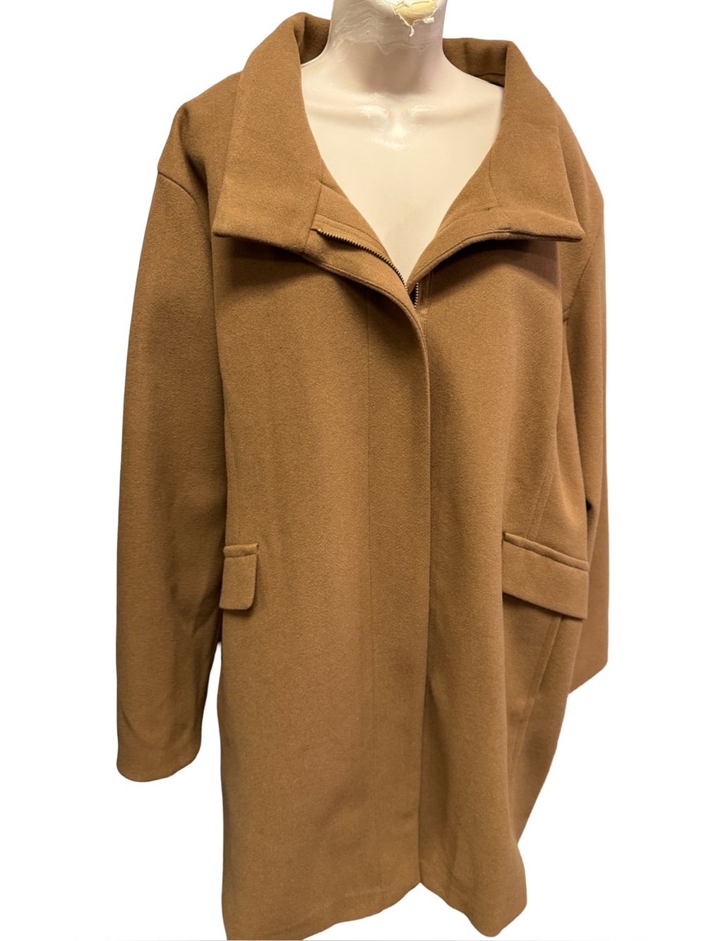 1666D / Nine West Zip Front Camel Coat Size 3X NWT $140